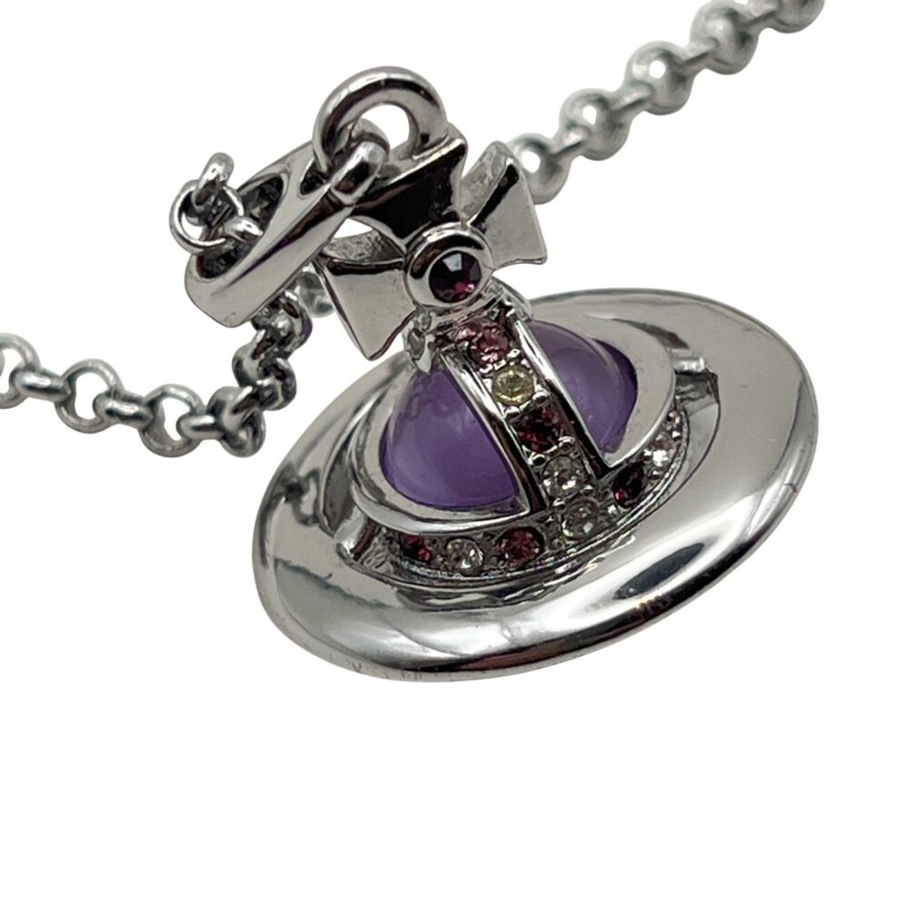 Vivienne Westwood Orb Necklace Purple Crystal Saturn Pendant Silver Tone 16-18" - Picture 3 of 13